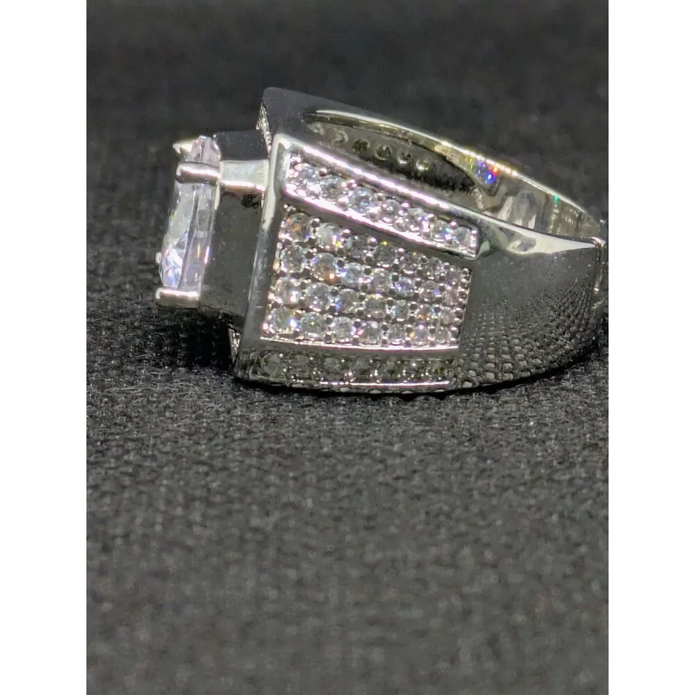 New Mens Iced Out Square Statement Moissanite Accent Ring Adjustable Size 10-12